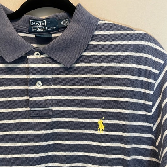 POLO by Ralph Lauren Gray & White Stripes with Yellow Pony Custom Fit Size Large - Picture 1 of 7